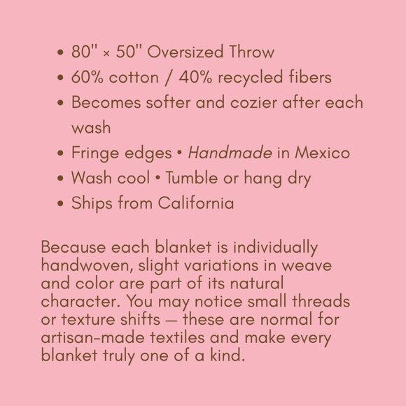 Fuchsia Boho Throw Blanket Handmade Mexico Falsa Serape - Picture 4 of 4